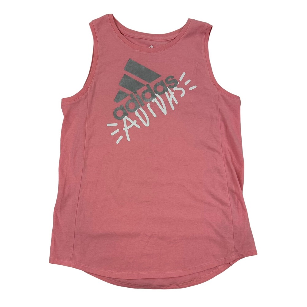 Adidas Pink Sleeveless Tank Top Logo Cotton Polyester Girls XL 16 Curve Hem